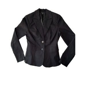 Aziz‎ Women's Black Pinstripe Blazer Size S Fitted 2 Button Career Jacket